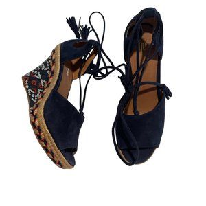 Cabi Navy Blue Lace up Wedges Size 5M